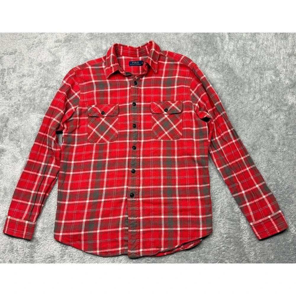 Polo Ralph‎ Lauren Flannel Workshirt Mens Large L Red Plaid Long Sleeve Shirt